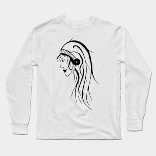 Black and white side profile of woman with striped hair band Long Sleeve T-Shirt